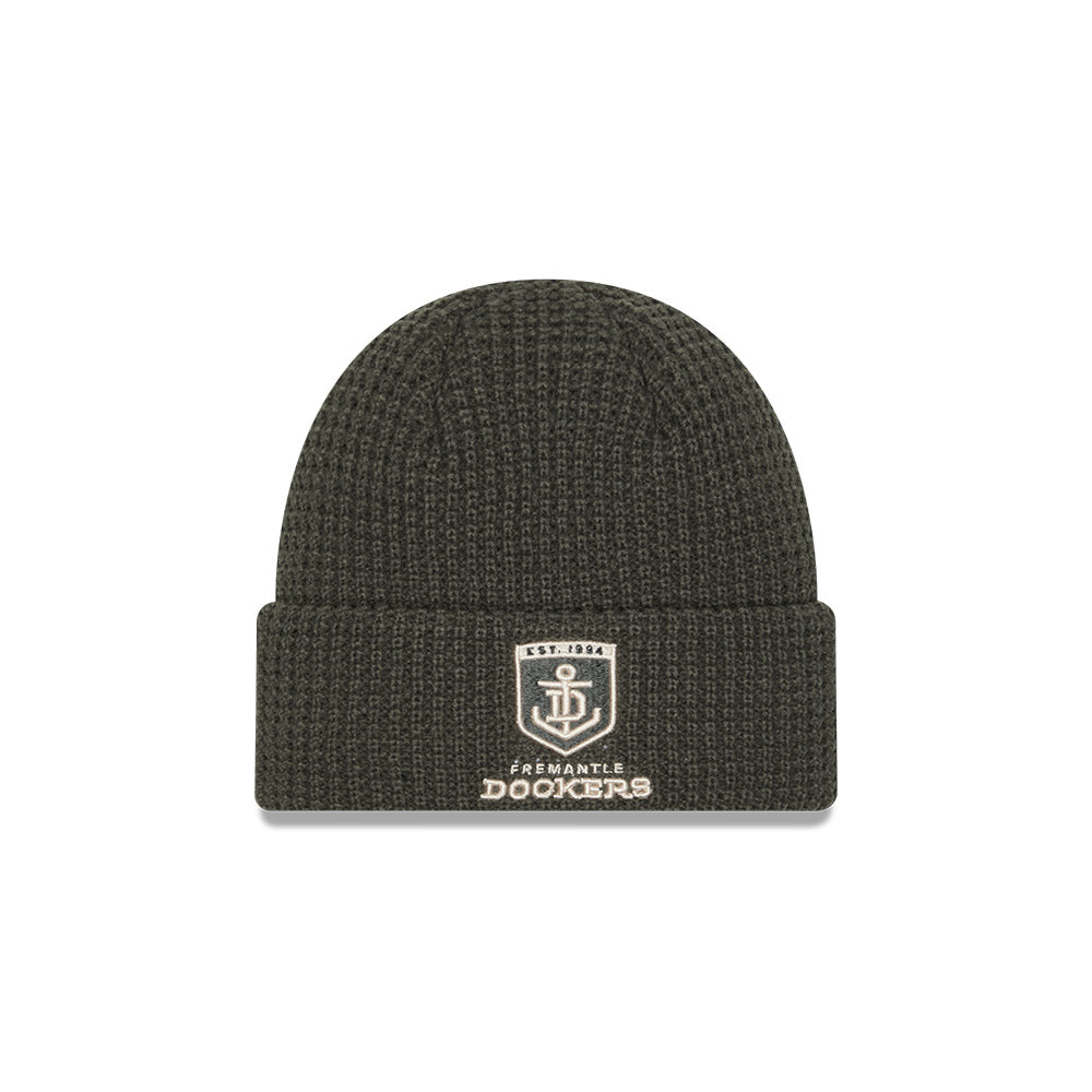 Fremantle Dockers Beanie - 2025 AFL Dusty Charcoal Waffle Knit - New Era